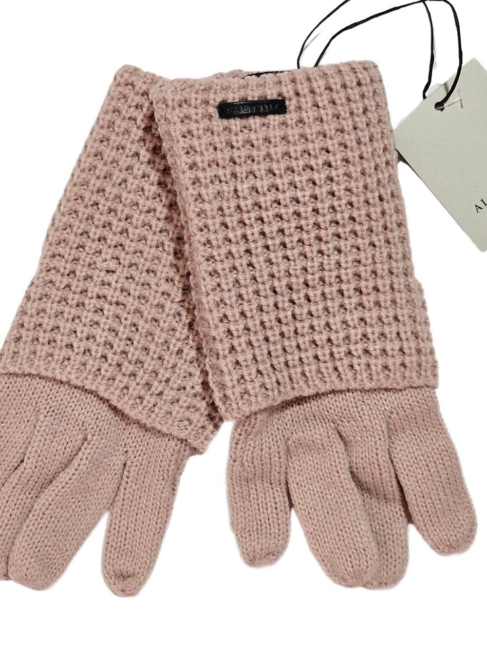 All Saints Gloves Misty Rose Pink Angled Stitch Marled Wool Blend Knit Outdoor